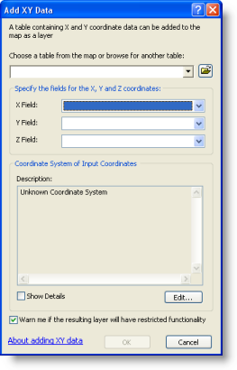 Adding x,y data as a layer