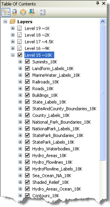 Group layers in a topographic basemap