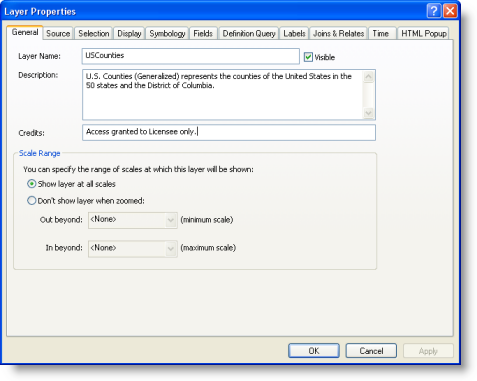 The Layer Properties dialog box