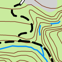 Trails, roads, and rivers drawn with conventional symbology