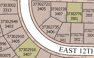 Parcel lines labeled with their length