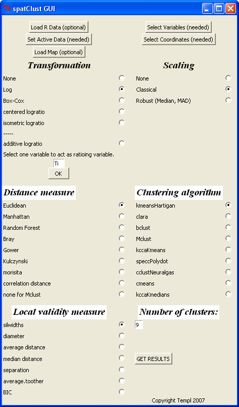 R package default clusTool library