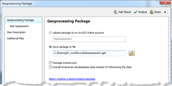 Geoprocessing Package window