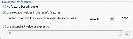 Options for assigning the heights for a layer from features. Example from the Base Heights tab on the ArcScene Layer Properties dialog box.