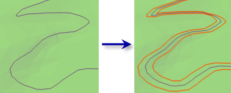 Copy Parallel used to created a "flat" road using the road centerline as the starting point