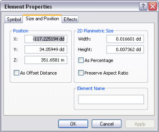Size and Position property tab for graphics in ArcGlobe