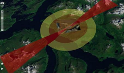 CityEngine Web Viewer displaying a volumetric visualization of flight traffic zones