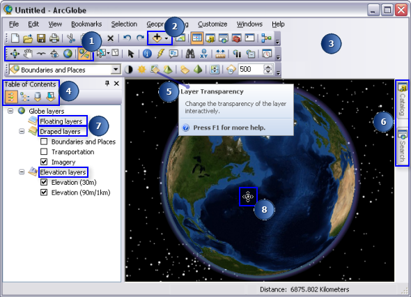 The ArcGlobe user interface