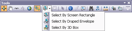 The Select Features drop-down menu on the ArcGlobe Tools toolbar