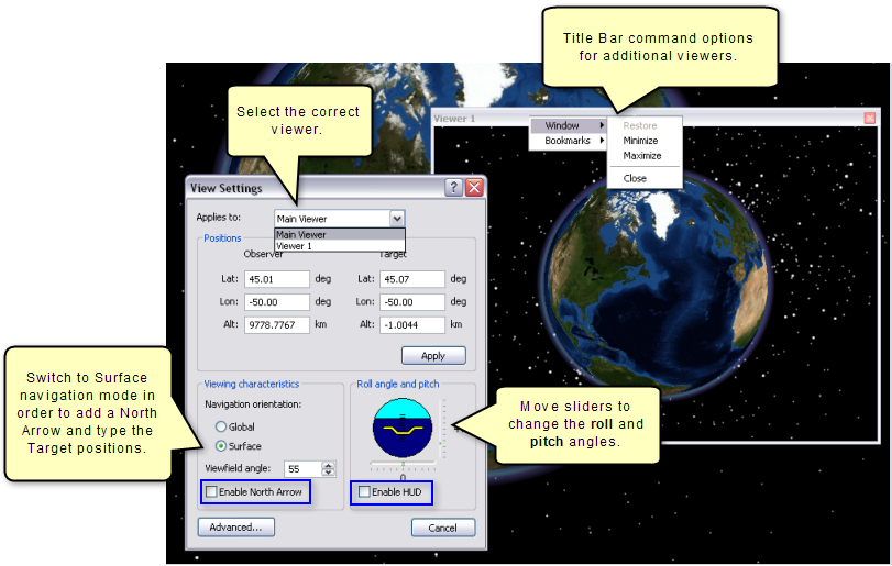 View Settings for main and secondary view windows