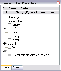 Resizing operation in the Representation Properties dialog box