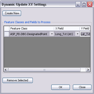 Dynamic Update XY Settings dialog box