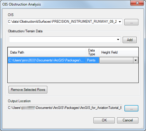 OIS Obstruction Analysis dialog box