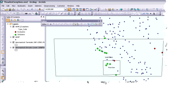 Example of inclusions and exclusions displayed in ArcMap.