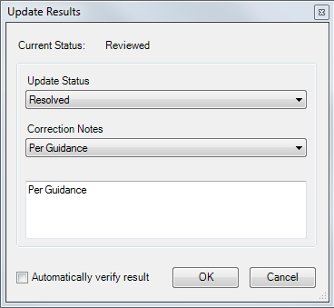 Update Results dialog box