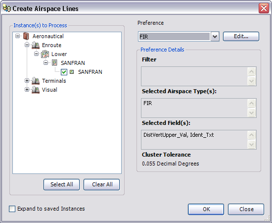 The Create Airspace Lines dialog box