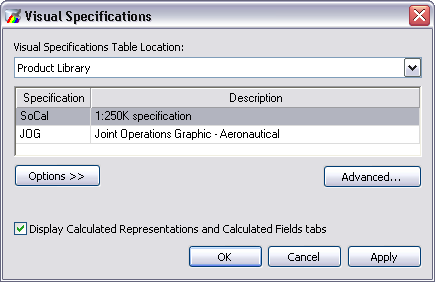 Visual Specifications dialog box
