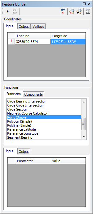 Feature Builder window with the Point (Simple) function selected