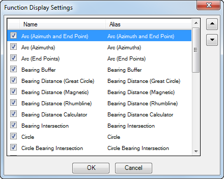 Function Display Settings dialog box