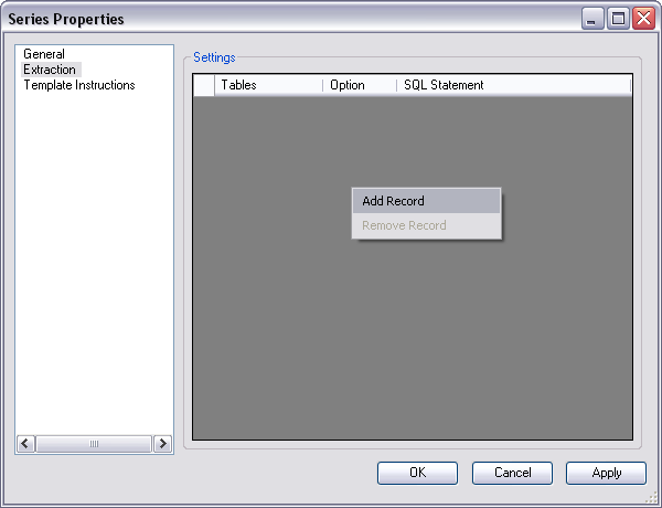 Adding a record in the Extraction pane