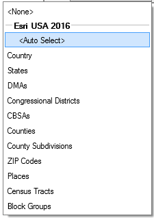 Esri Dataset geography levels