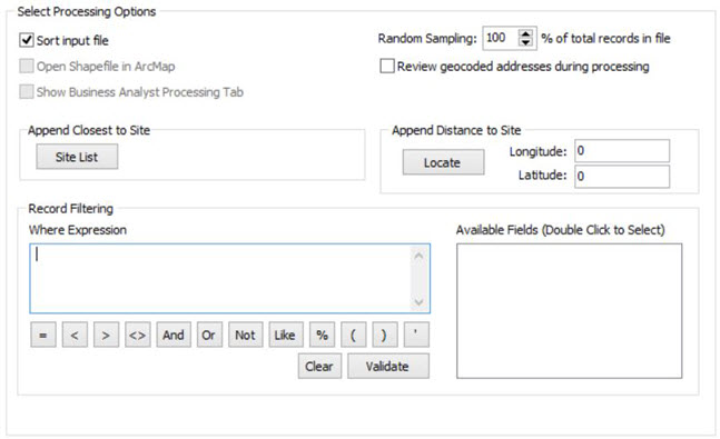 Select Processing Options