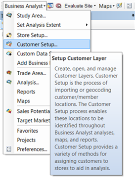 Customer Setup drop-down