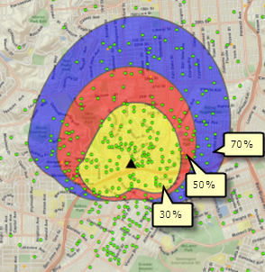 Customer Derived Areas by customer locations