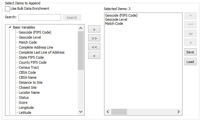 Data Items dialog