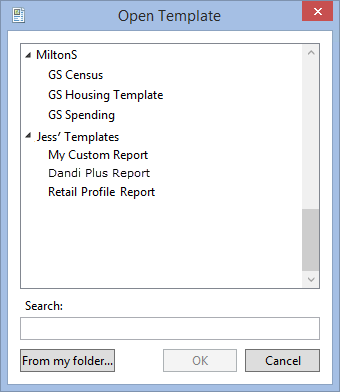 Open from list of available report templates
