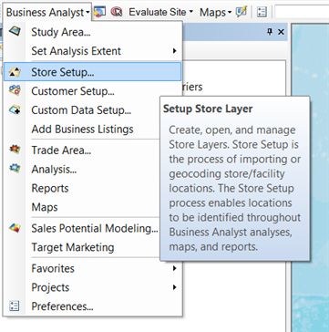 Store Setup drop-down