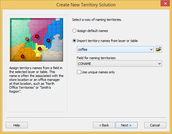 Assigning territory names