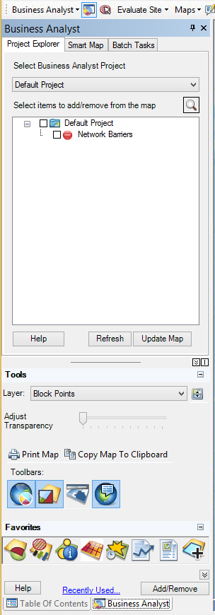 Business Analyst window over the table of contents