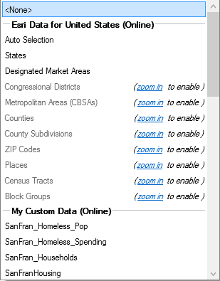 Color-Coded Maps layer drop-down menu