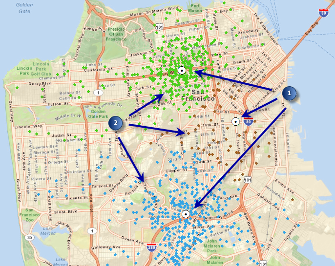 Chosen location and trade area polygons