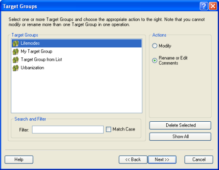 Target Groups dialog box