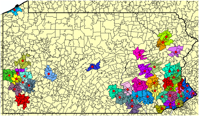 The result using Create territories from centers of density