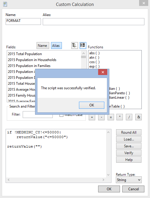 Custom Calculation window