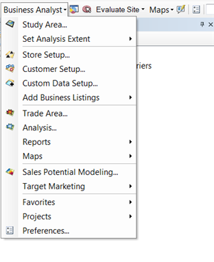 Business Analyst menu options