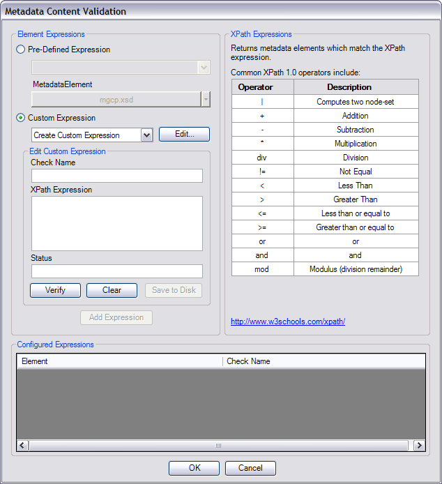 The Metadata Content Validation dialog box