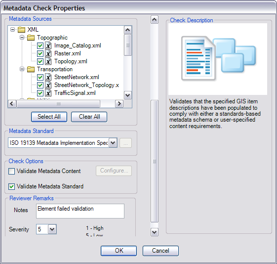 Metadata Check Properties dialog box