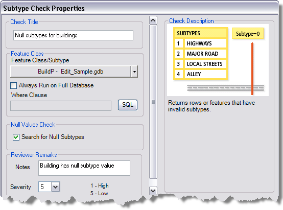 Subtype Check Properties dialog box