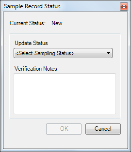 Sample Record Status dialog box