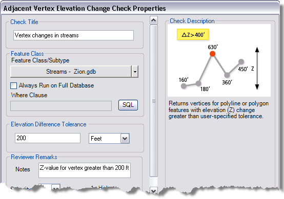 Adjacent Vertex Elevation Change Check Properties