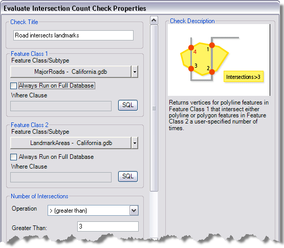 Evaluate Intersection Count Check Properties dialog box