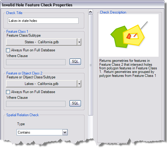 Invalid Hole Feature Check Properties dialog box