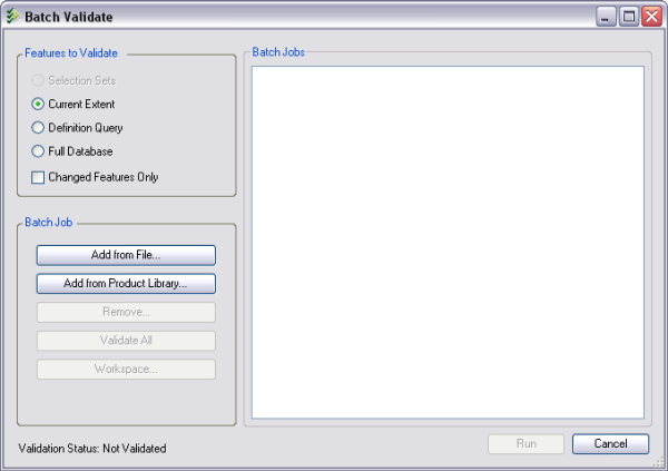 Initial view of the Batch Validate dialog box