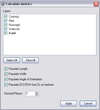 Calculate Metrics dialog box