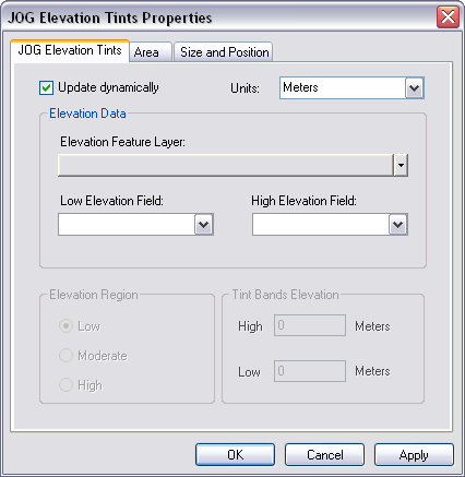 JOG Elevation Tints Properties dialog box