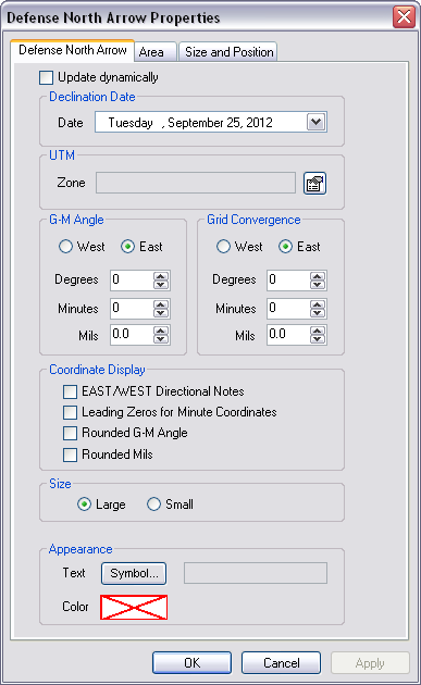 Defense North Arrow Properties dialog box